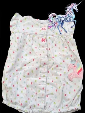 *1037 Unicorn polka dots romper Girls 9 months